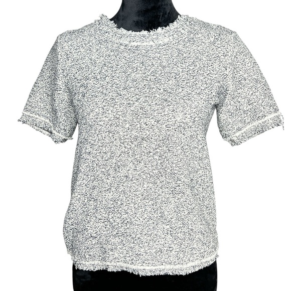 Ann Taylor Tops - Ann Taylor Petite Gray Raw Hem Cropped Short Sleeve Blouse Women’s Size XXSP